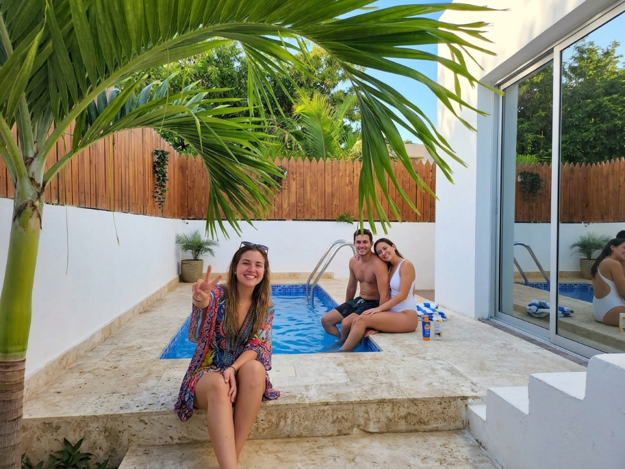 Friends having fun by the pool at Marimar Beach House Punta Cana